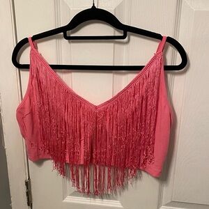 SHEIN Pink Fringe Crop Top